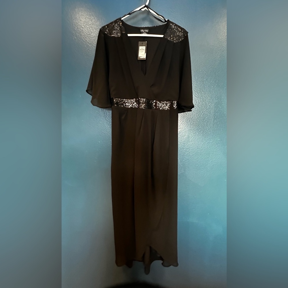 City Chic Black Maxi Dress with Sequin Accents